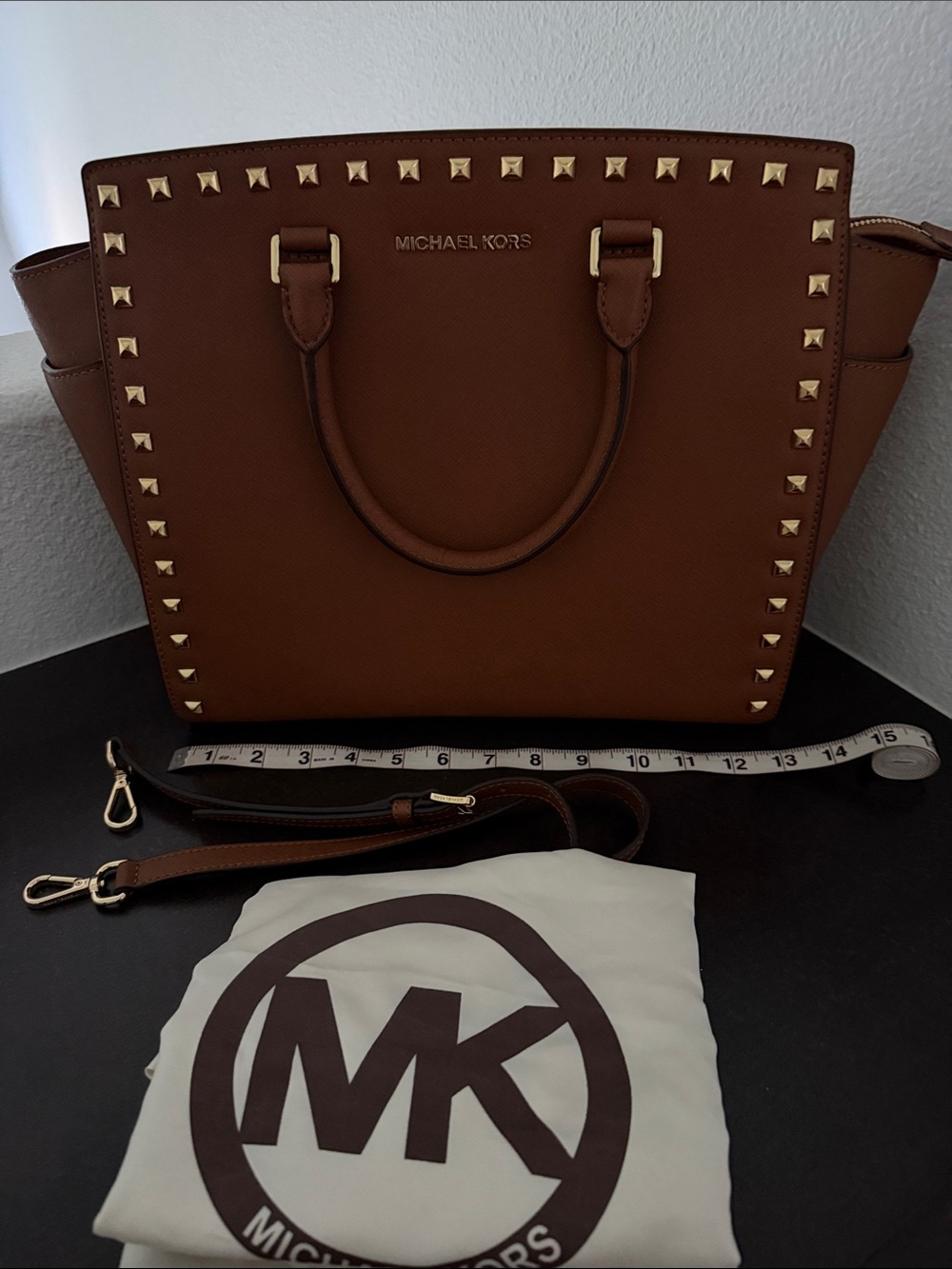 NWOT Michael Kors Satchel Tan Leather with Gold Hardware & Studs.
